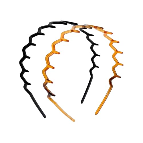 2 x Zickzack-Stirnband, 90er-Jahre-Retro-Stil, Damen-Haarkamm, Kopfbedeckung, Haarreif-Zubehör für Freizeit, Arbeit, Training oder Hautpflege (bernsteinfarben und schwarz) von Canvas Trend