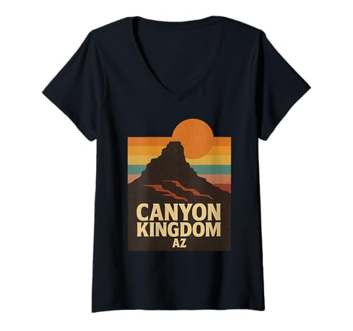 Damen Canyon Kingdom AZ-Trikot, Retro-Design, Berge, Grand Travel, Arizona T-Shirt mit V-Ausschnitt von Canyon Kingdom AZ Tee Shirts for Explorers