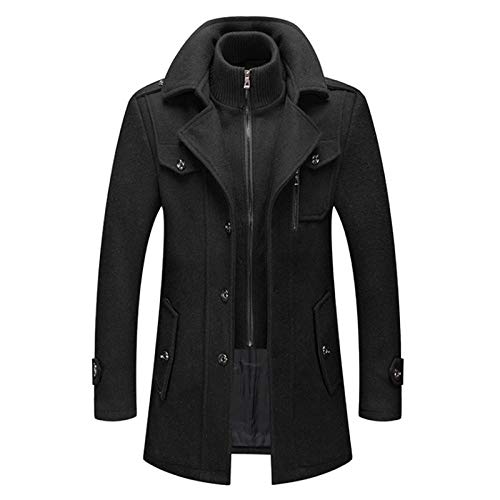 CaoGSH Neue Herren Wollmischungen Mäntel Herbst Winter Einfarbig Kältebeständig Herren Wollmantel Doppelkragen Lässiger Trenchcoat Male-Black_Xxl von CaoGSH