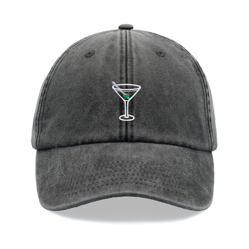 Cocktailglas Classic 'Tini Baseball Cap Vintage Washed Unisex Dad Hat Verstellbar, Schwarz , Einheitsgröße von Cap Base