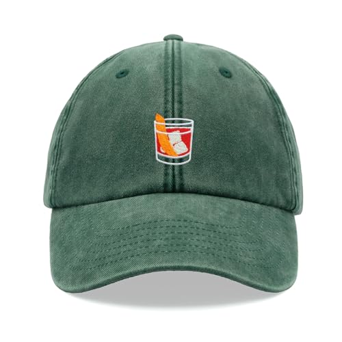 Negroni Cocktail Baseball Cap Vintage Washed Unisex Dad Hat Verstellbar, flaschengrün, Einheitsgröße von Cap Base