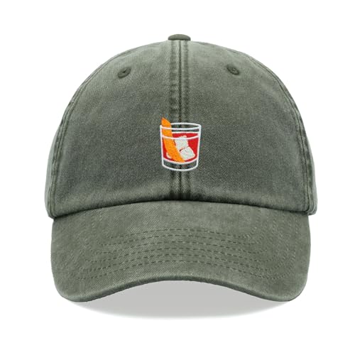 Negroni Cocktail Baseball Cap Vintage Washed Unisex Dad Hat Verstellbar, olivgrün, Einheitsgröße von Cap Base