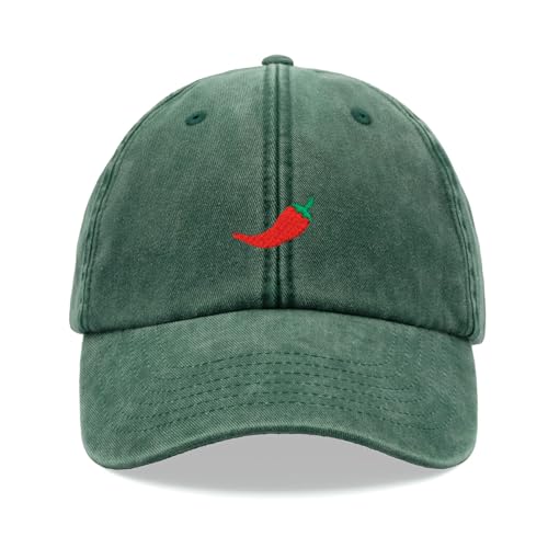 Red Chilli Pepper Baseballkappe Vintage Washed Unisex Dad Hat Verstellbar Vatertag, flaschengrün, Einheitsgröße von Cap Base
