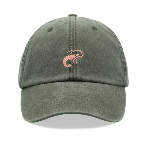 Shrimp Baseballkappe Vintage Washed Unisex Dad Hat Verstellbar Angeln, olivgrün, Einheitsgröße von Cap Base