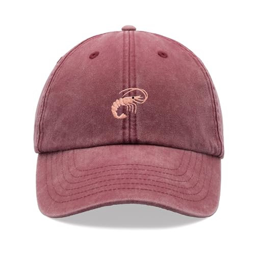 Shrimp Baseballkappe Vintage Washed Unisex Dad Hat Verstellbar Angeln, rot, Einheitsgröße von Cap Base