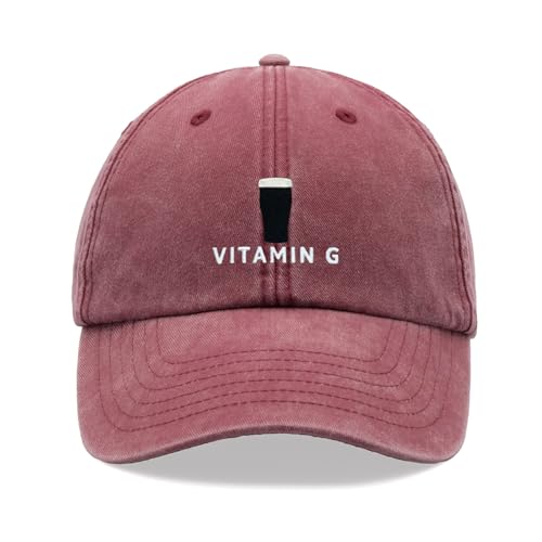 Vitamin G Baseballkappe Vintage Washed Unisex Dad Hat Verstellbar Bier Stout Trinker Pint, rot, Einheitsgröße von Cap Base