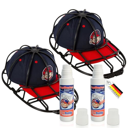 Doppelpack 2 Cap Buddy & 2 Cap Washer Waschmittel mit Bürstenkopf zur Kappen Reinigung für alle Herren Baseball Caps wie New Era Flexfit mit gebogenem oder geradem Schirm von Cap Buddy