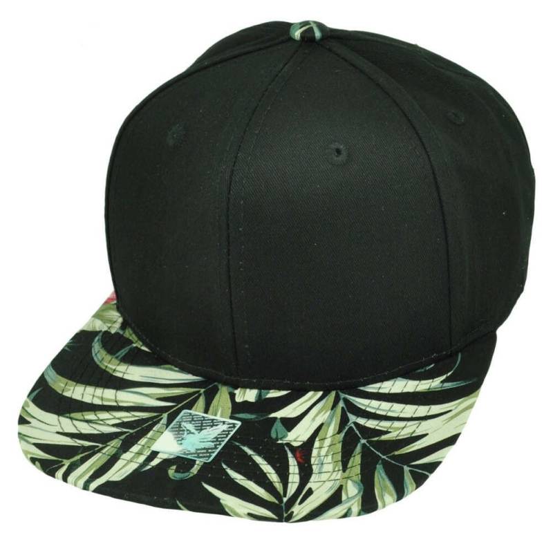 Black Leaf Print Palm Trees Muster Flat Bill Hysteresenhut Mütze Solid Color von CapStoreOnline