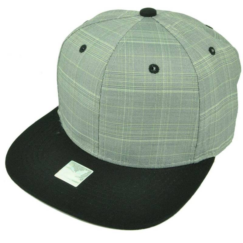 Hellgrau Schwarz Kariert Quadrat Hut Mütze Snapback Flat Bill Blank Plain Einstellbar von CapStoreOnline
