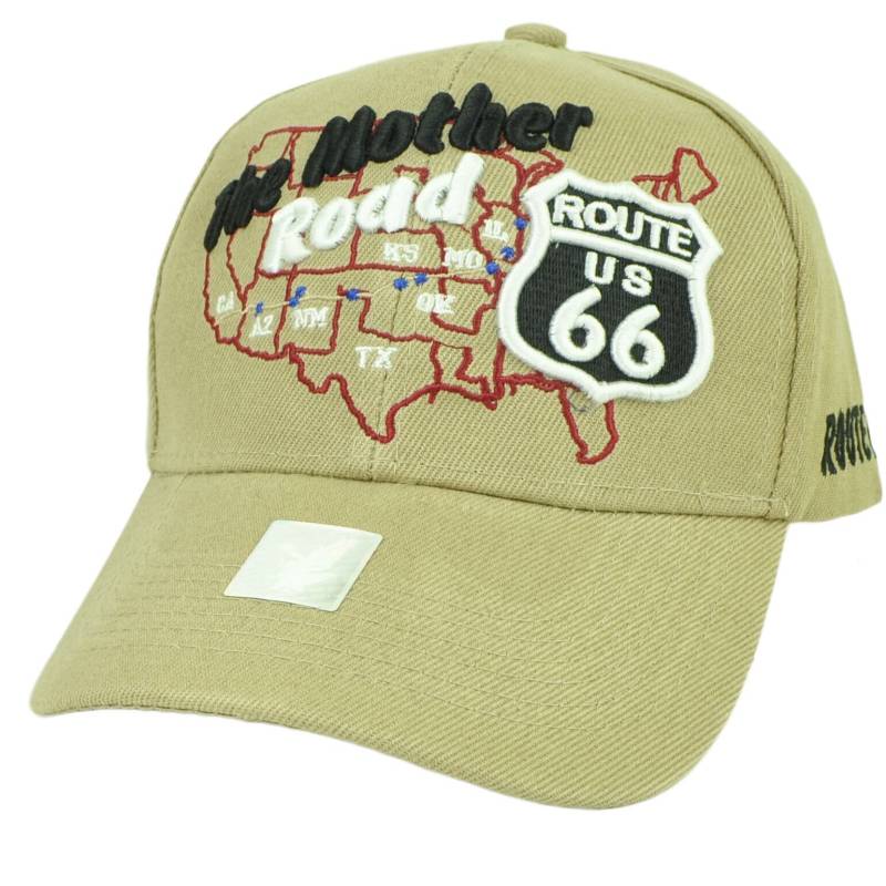 The Mother Road Route Us 66 America Map Autobahn First Hat Mütze Verstellbare Khaki von CapStoreOnline