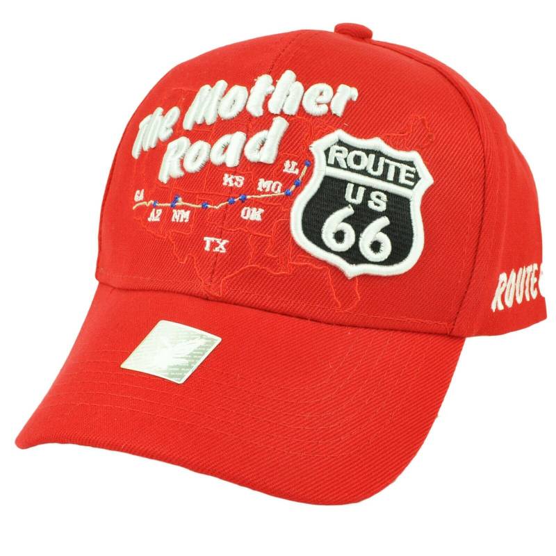 The Mother Road Route Us 66 America Map Autobahn First Hut Mütze Verstellbar Rot von CapStoreOnline