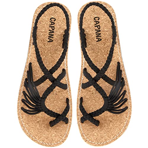 Capana Gewebte Damen Flache Sandalen, Schwarzer Kork, 44 EU Capana Gewebte Damen Flache Sandalen, Schwarzer Kork, 44 EU von Capana