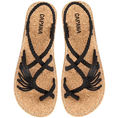 Capana Gewebte flache Damen-Sandalen – geflochtene Riemchensandalen, Strandsandalen für Damen, eleganter Sommer, Seil, Bohemian-Sandalen, Frühling, lässige Damenschuhe, bequeme Boho-Flats für von Capana