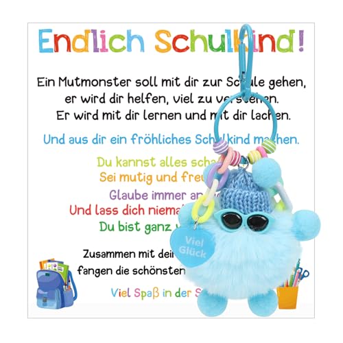 Capaneus Schlüsselanhänger Schulkind, Glücksbringer Schulanfang Junge, Glücksbringer Einschulung, Glücksbringer Schule, Endlich Schulkind Schlüsselanhänger, Geschenk Einschulung (Blau) von Capaneus