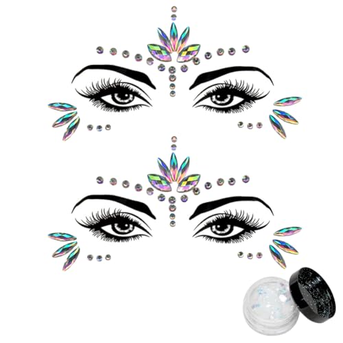 Glitzersteine Gesicht Silber, Steine Gesicht Selbstklebend, Strasssteine Selbstklebend Gesicht mit Glitzer Gesicht, Gesichtstattoo Glitzer für Frauen Karneval Maskerade Musik Cosplay von Capaneus