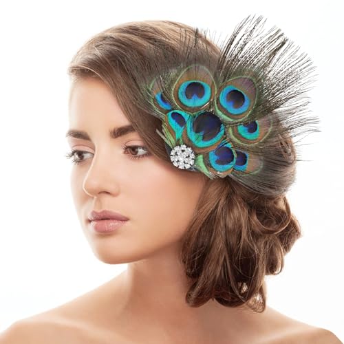 Pfau Kopfschmuck Haarspange,Pfau Haarschmuck,Feder Haarschmuck mit Strassbesatz,Pfauenfeder Haarreif,Karneval Kopfschmuck Damen,Pfau Kostüm für Carnival, Fancy Dress,Themenparty von Capaneus