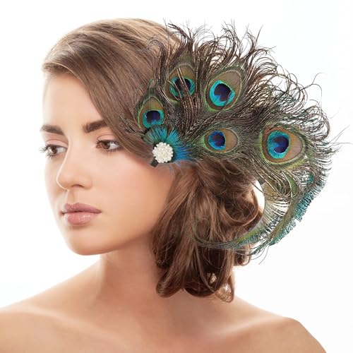 Pfau Kopfschmuck Haarspange,Pfau Haarschmuck,Feder Haarschmuck mit Strassbesatz,Pfauenfeder Haarreif,Karneval Kopfschmuck Damen,Pfau Kostüm für Carnival, Fancy Dress,Themenparty von Capaneus
