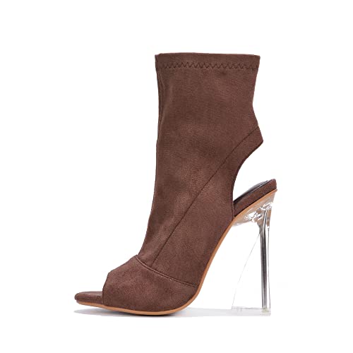 Cape Robbin Damen-Stiefeletten mit Blockabsatz, Wildlederimitat, rund, Peep-Toe mit Reißverschluss-Detail (Cally), Braun, 38 EU von Cape Robbin