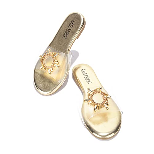 Cape Robbin Frozen Jeweled Sandalen Hausschuhe Slides für Damen, transparent Damen Pantoletten Slip On Schuhe, Gold (gold), 40.5 EU von Cape Robbin