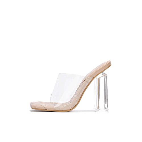 Cape Robbin Pensy Clear Chunky Block High Heels für Damen, Transparente Open Toe Pantoletten Schuhe Heels für Frauen, nude, 43 EU von Cape Robbin