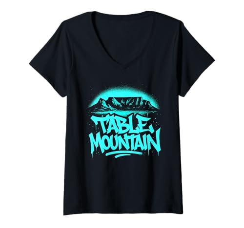 Damen Tafelberg Graffiti Wahrzeichen Kunst T-Shirt mit V-Ausschnitt von Cape Street