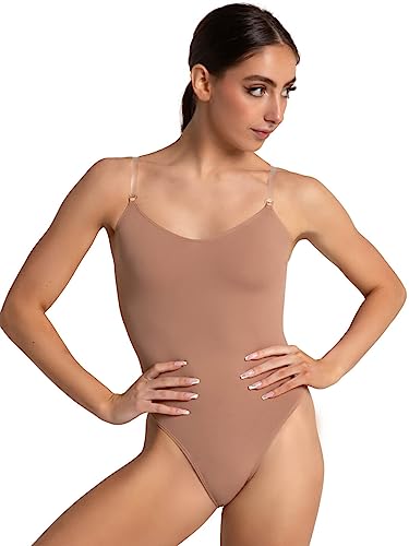Capezio Damen Camisole Leotard with Clear Transition Straps Shapewear Bodysuit, Suntan, XS von Capezio