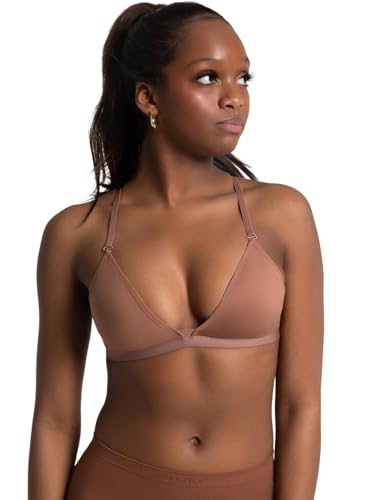 Capezio Damen Deep Neck Clear Back Sports Bra, Mocha, XS EU von Capezio