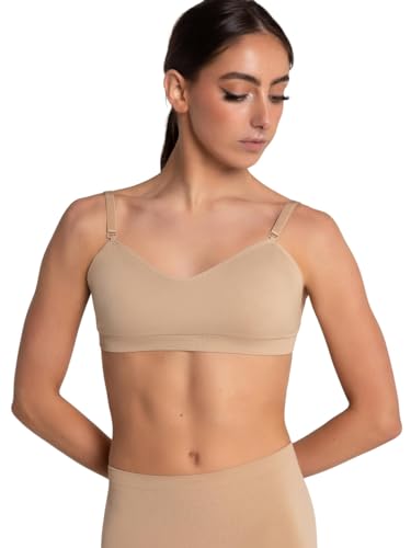 Capezio Damen Seamless Clear Back Sweetheart Bandeau Bra Sport-BH, Durchsichtig, Beige, X-Small von Capezio