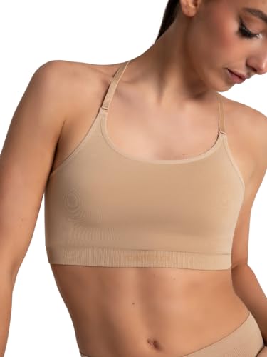 Capezio Damen Seamless Convertible Longline Bra Sport-BH, Undurchsichtige, Beige, X-Small Capezio Damen Seamless Convertible Longline Bra Sport-BH, Undurchsichtige, Beige, X-Small von Capezio