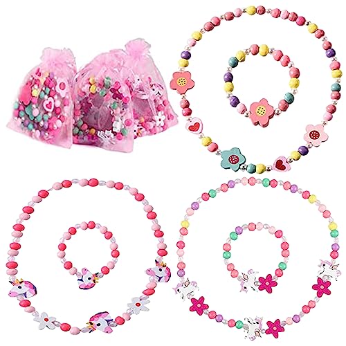 6 Stück Einhorn Armbänder Mädchen, Holz Kinder Schmuck Set, Einhorn Freundschaftsarmband Mädchen Halskette, kette kinder, Einhorn Armbänder, Kinderschmuck, Halskette Armbänder Kinder Mitgebsel von Capgoost