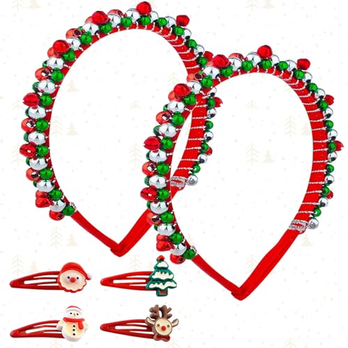 Haarreif Weihnachten, 2 Stück Weihnachts Kopfschmuck, Weihnachtsstirnband mit Glöckchen, Weihnachtshaarreif mit Weihnachts Haarspangen, Weihnachtshaarreifen Erwachsene Kinder für Weihnachten Party(A) von Capgoost