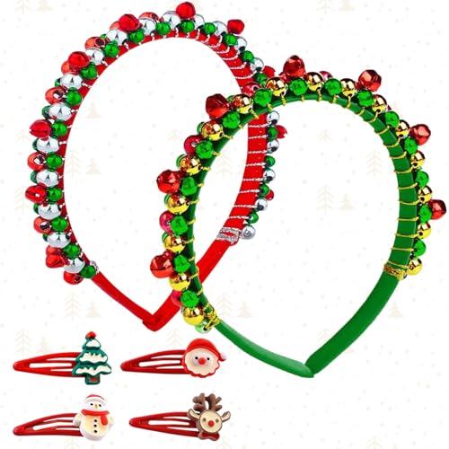 Haarreif Weihnachten, 2 Stück Weihnachts Kopfschmuck, Weihnachtsstirnband mit Glöckchen, Weihnachtshaarreif mit Weihnachts Haarspangen, Weihnachtshaarreifen Erwachsene Kinder für Weihnachten Party(B) von Capgoost