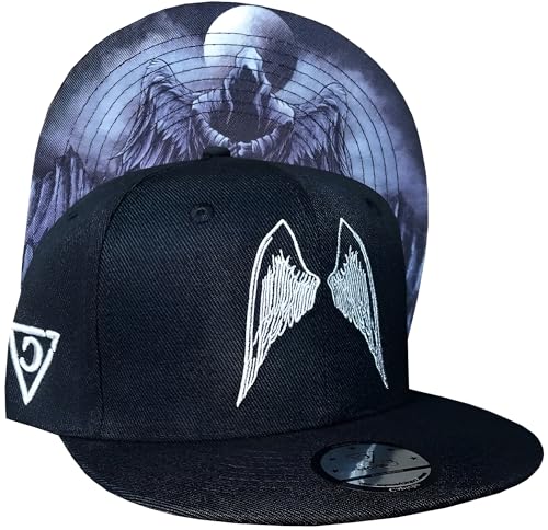 Capiche [99+ Designs] Schwarzer Snapback Hut für Männer, Grim, Sensemann SB, Horror, Mumie, Fedora Hut Herren, Gotischer Stil Friedhofs Kunstwerk, Seelen Baseballkappe von Capiche