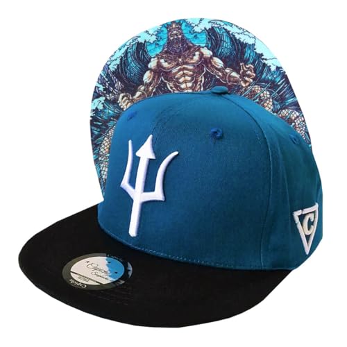 Capiche [99+ VARIATIONEN] Snapback Cap - Kappe - Baseball - Mütze - Herren - Grün - Poseidon - griechischer Gott - Meer - Ozean - Drietand - Mythologisch - [Ancient Greek] Poseidon von Capiche