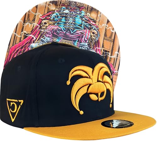 Capiche [99+ Designs] Clown Hut, King Clown, Snapback Cap Herren Lustig, Mitternachtsblauer und Gelber Snapback, Senfgelbe Baseballkappe, Dunkles Kunst Tattoo Horror Design, Krone, Flatcap von Capiche