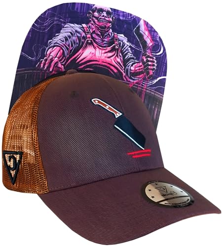 Capiche [99+ Designs] Brauner Trucker Hut für Männer, The Butcher Trucker, Basecap Herren Snapback, Mens Baseball Cap, Unisex Cap Herren, Netz Snapback Hut, Vollbraun, Messer Geschenk für Ihn von Capiche