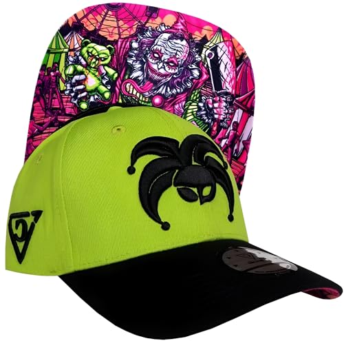 Capiche [99+ Designs] Grüne Baseballkappe für Männer, Carnival Clown Curved, Karneval Clown Gebogen, Festivalhut, Clownhut, Verrückter Hutmacher, Gruselige Karnevalskunst, Neon von Capiche