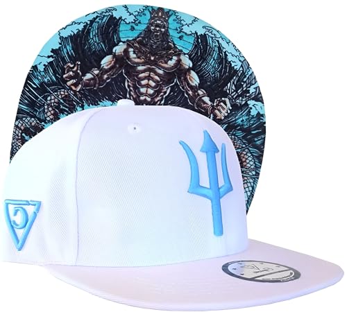 Capiche [99+ Designs] Weißer Snapback Hut, White Poseidon, Baseball Cap Herren, Mütze, Snap Cap, Seemannsmütze Herren, Blaues Dreizack Logo, Strandhut, Griechische Mythologie, Gott, Sommerhut von Capiche