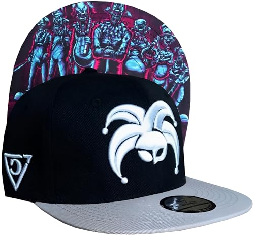 Capiche [99+ Designs] Schwarzer Snapback Hut, Black Clown Gang, Docker Cap Herren, Gaming Snapback, Grau und Schwarze Baseballkappe, Gruselige Clown Grafik, Horror von Capiche