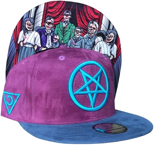 Capiche [99+ Designs] Lila Snapback Hut für Männer, Kappen Herren, Cursed Family, Snapback Cap Herren Lustig, Horrorfilme, Wildleder Baseballkappe, Dunkle Horror Kunst von Capiche