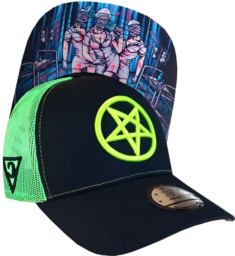 Capiche [99+ Designs] Schwarzer Trucker Hut, Cursed Nurse Trucker, Verfluchte Krankenschwester, Neon Trucker Hut, Netz Hut, Schwarz und Grüne Baseballkappe, Horror Stil von Capiche
