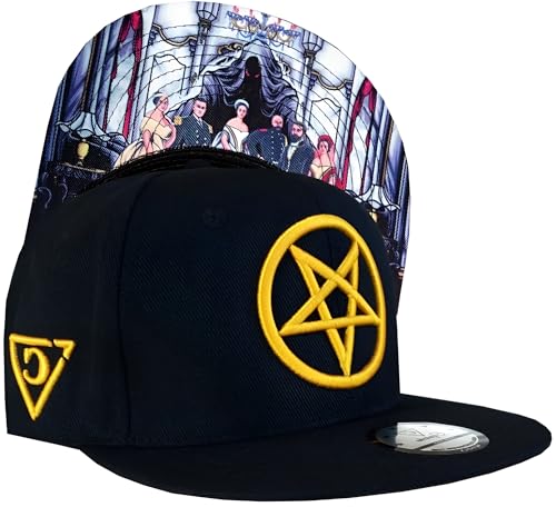 Capiche [99+ Designs] Schwarz und Goldener Snapback, Cursed Royals, Workwear Herren, Goldenes Pentagramm Logo, Baseballkappe mit königlichem Familienporträt, König und Königin, Horror Stil von Capiche