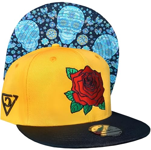 Capiche [99+ Designs] Gelber Snapback Hut, Day of The Dead 2 Yellow, Basecap, Snapback Herren, Snapback Caps, Mexikaner Hut, Totenkopf Design, Blumen Totenkopfkappe, Rotes Rosen Logo, Bommelmütze von Capiche