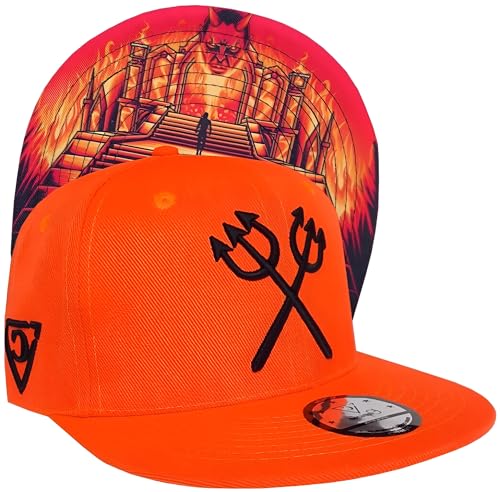 Capiche [99+ Designs] Orange Baseballkappe, Devils Gate, Kappe Snapback Herren, Cap Mit Muster, Snapback Cap S/M, Hellboy, Fireball, Kappe mit Teufelshörnern, Teufelsdreizack, Neonorange Hut, Böse von Capiche