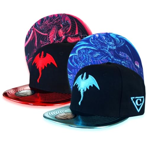 Capiche [99+ VARIATIONEN] Snapback Cap - Kappe - Baseball - Mütze - Kunst - Unisex - Schirm - Männer - Herren - Damen - [Dragon] Blue & Red Dragon - Blau - Metallisch von Capiche