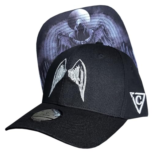Capiche [99+ Designs] Schwarze Baseballkappe für Männer, Grim Curved, Sensemann Gebogen, Horror, Heavy Metal Cap Herren, Gotischer Stil Friedhofs Kunstwerk, Seelen Baseballkappe von Capiche