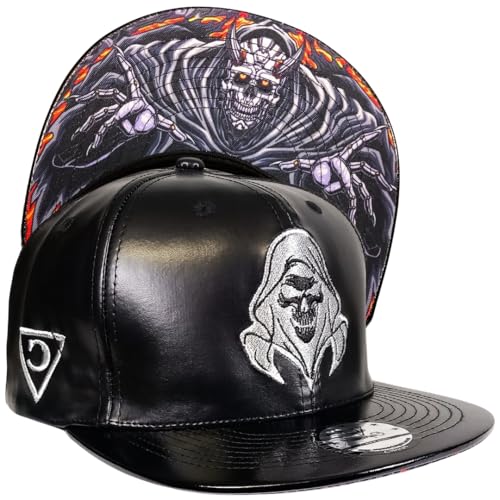 Capiche [99+ Variationen] Reaper Snapback Cap [Robot] – Grim Reaper Roboter-Stickerei, Dunkles futuristisches Design, verstellbar für Sci-Fi- und Goth-Fans von Capiche