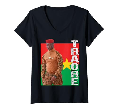 Damen Burkina Faso Präsident Captain Ibrahim Traoré T-Shirt mit V-Ausschnitt Damen Burkina Faso Präsident Captain Ibrahim Traoré T-Shirt mit V-Ausschnitt von Capitaine Ibrahim TRAORE Faso African leader