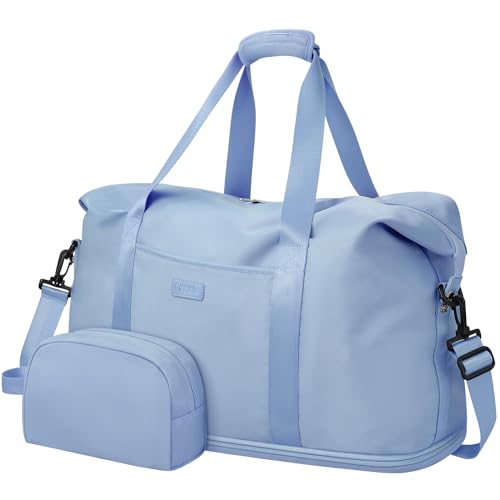 Erweiterbare Reisetasche, Wochenendtasche, Übernachtungstasche, für Damen, Herren, Krankenhaustasche für Damen, Arbeitslieferung, mit Kulturbeutel, wasserdicht, Hell, blau, Large Erweiterbare Reisetasche, Wochenendtasche, Übernachtungstasche, für Damen, Herren, Krankenhaustasche für Damen, Arbeitslieferung, mit Kulturbeutel, wasserdicht, Hell, blau, Large von Capolo