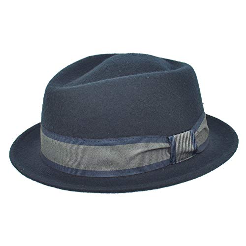 Cappelleria Melegari Jazz Pork Pie Charles Hut aus Wollfilz, gestreiftes Band, Frauen und Männer, Herbst/Winter (blau, XL) von Cappelleria Melegari